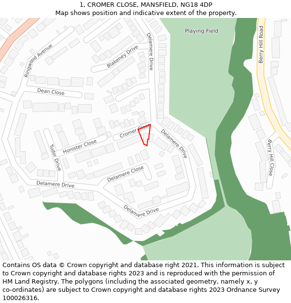 1, CROMER CLOSE, MANSFIELD, NG18 4DP: Location map and indicative extent of plot