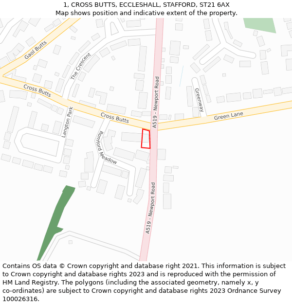 1, CROSS BUTTS, ECCLESHALL, STAFFORD, ST21 6AX: Location map and indicative extent of plot