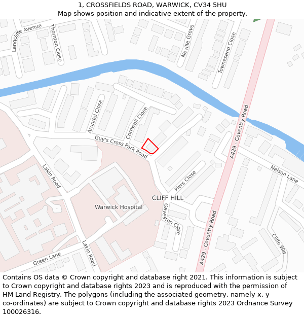 1, CROSSFIELDS ROAD, WARWICK, CV34 5HU: Location map and indicative extent of plot