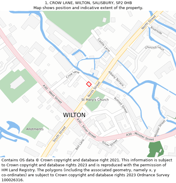 1, CROW LANE, WILTON, SALISBURY, SP2 0HB: Location map and indicative extent of plot