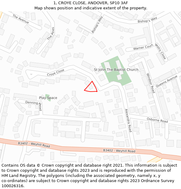 1, CROYE CLOSE, ANDOVER, SP10 3AF: Location map and indicative extent of plot