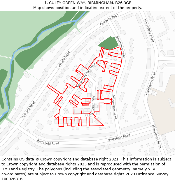 1, CULEY GREEN WAY, BIRMINGHAM, B26 3GB: Location map and indicative extent of plot