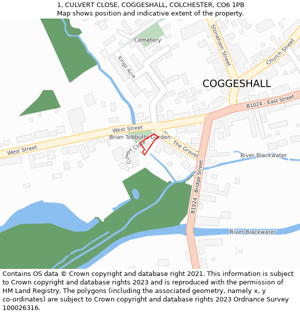 1, CULVERT CLOSE, COGGESHALL, COLCHESTER, CO6 1PB: Location map and indicative extent of plot