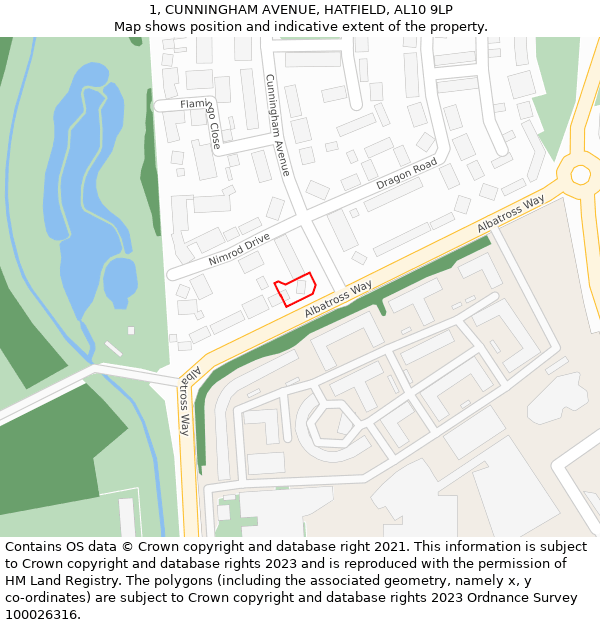 1, CUNNINGHAM AVENUE, HATFIELD, AL10 9LP: Location map and indicative extent of plot