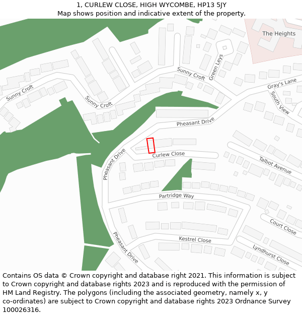 1, CURLEW CLOSE, HIGH WYCOMBE, HP13 5JY: Location map and indicative extent of plot