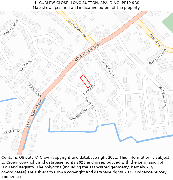 1, CURLEW CLOSE, LONG SUTTON, SPALDING, PE12 9RS: Location map and indicative extent of plot