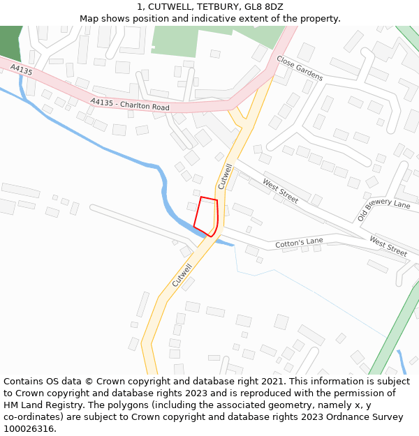 1, CUTWELL, TETBURY, GL8 8DZ: Location map and indicative extent of plot