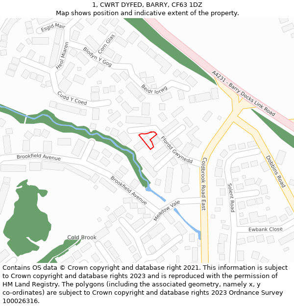 1, CWRT DYFED, BARRY, CF63 1DZ: Location map and indicative extent of plot