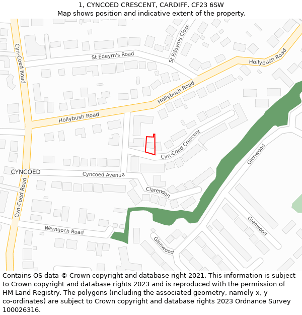 1, CYNCOED CRESCENT, CARDIFF, CF23 6SW: Location map and indicative extent of plot