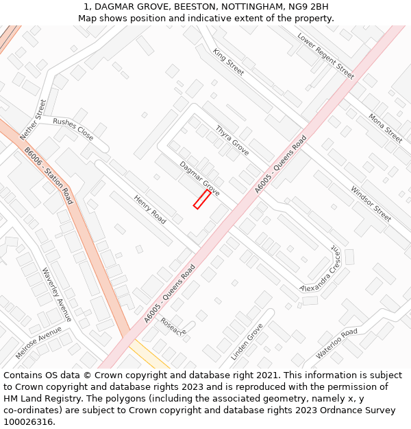 1, DAGMAR GROVE, BEESTON, NOTTINGHAM, NG9 2BH: Location map and indicative extent of plot
