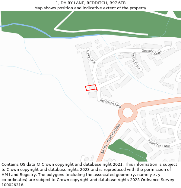 1, DAIRY LANE, REDDITCH, B97 6TR: Location map and indicative extent of plot