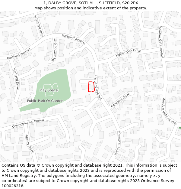 1, DALBY GROVE, SOTHALL, SHEFFIELD, S20 2PX: Location map and indicative extent of plot
