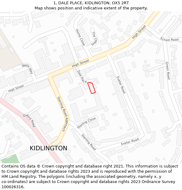 1, DALE PLACE, KIDLINGTON, OX5 2RT: Location map and indicative extent of plot