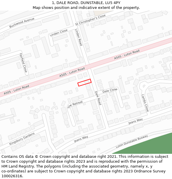 1, DALE ROAD, DUNSTABLE, LU5 4PY: Location map and indicative extent of plot