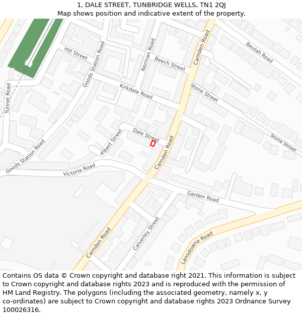 1, DALE STREET, TUNBRIDGE WELLS, TN1 2QJ: Location map and indicative extent of plot