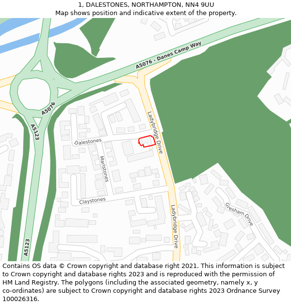 1, DALESTONES, NORTHAMPTON, NN4 9UU: Location map and indicative extent of plot