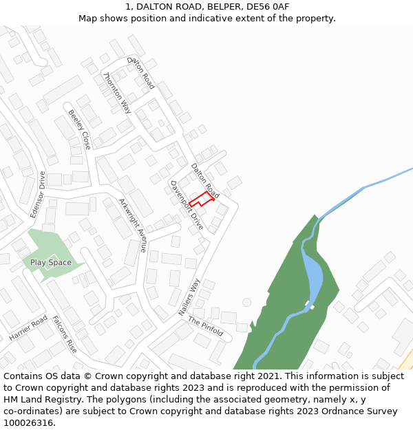 1, DALTON ROAD, BELPER, DE56 0AF: Location map and indicative extent of plot