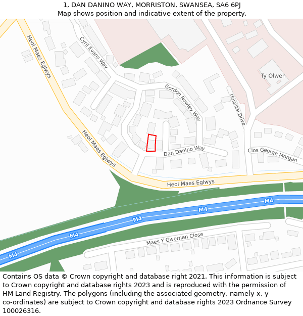 1, DAN DANINO WAY, MORRISTON, SWANSEA, SA6 6PJ: Location map and indicative extent of plot