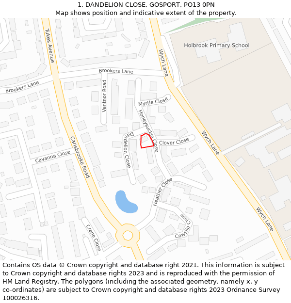 1, DANDELION CLOSE, GOSPORT, PO13 0PN: Location map and indicative extent of plot