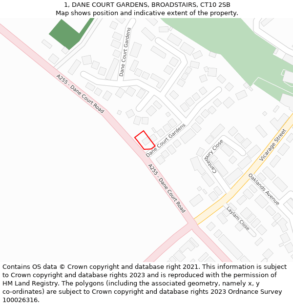 1, DANE COURT GARDENS, BROADSTAIRS, CT10 2SB: Location map and indicative extent of plot