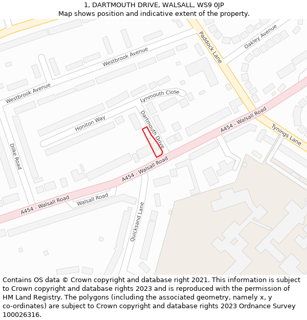 1, DARTMOUTH DRIVE, WALSALL, WS9 0JP: Location map and indicative extent of plot