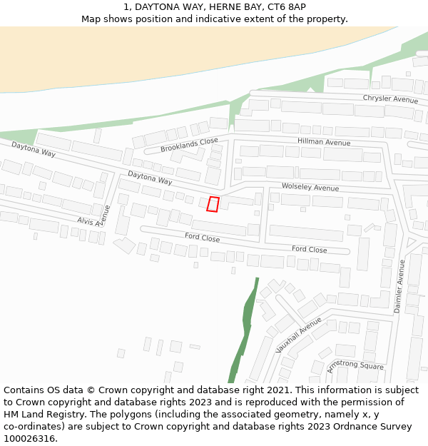 1, DAYTONA WAY, HERNE BAY, CT6 8AP: Location map and indicative extent of plot