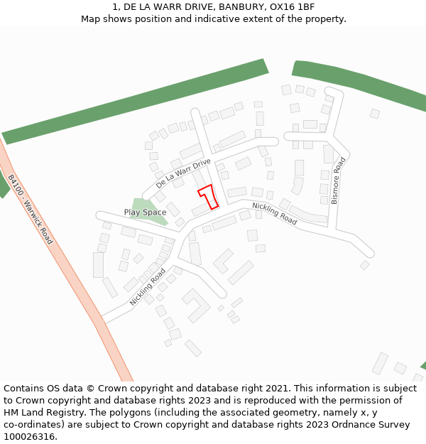 1, DE LA WARR DRIVE, BANBURY, OX16 1BF: Location map and indicative extent of plot