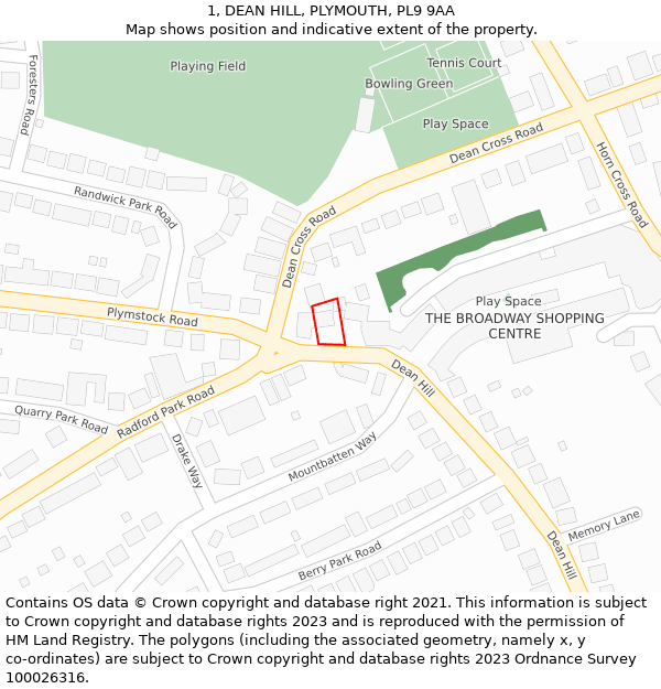 1, DEAN HILL, PLYMOUTH, PL9 9AA: Location map and indicative extent of plot