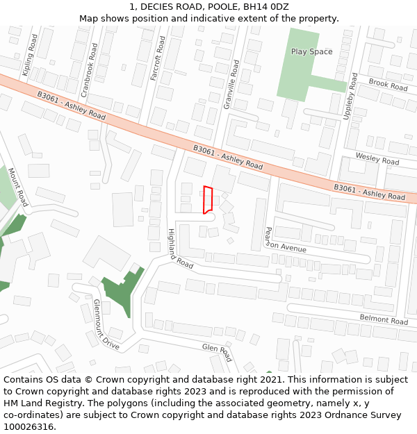 1, DECIES ROAD, POOLE, BH14 0DZ: Location map and indicative extent of plot