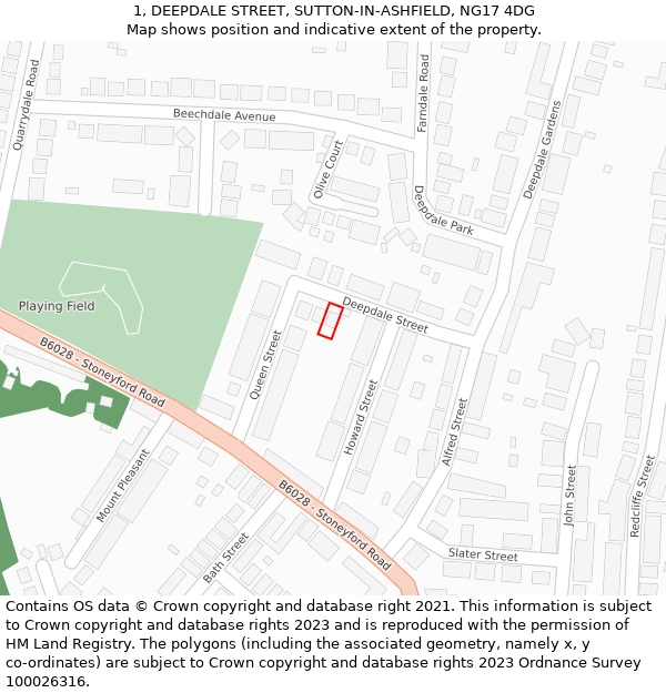 1, DEEPDALE STREET, SUTTON-IN-ASHFIELD, NG17 4DG: Location map and indicative extent of plot