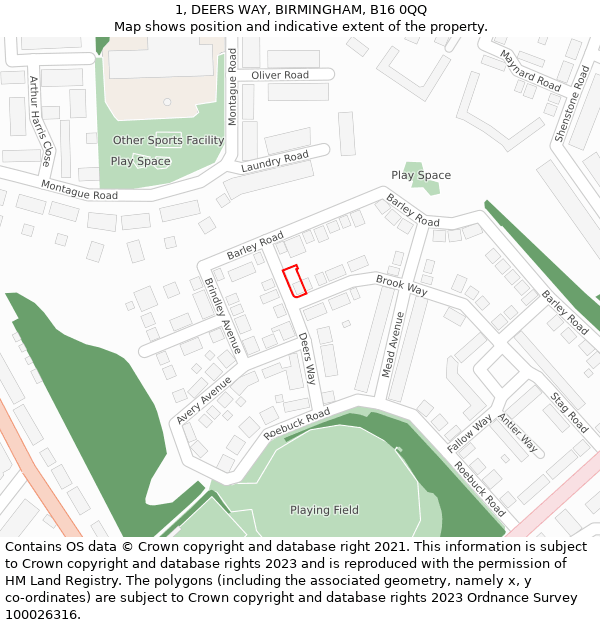 1, DEERS WAY, BIRMINGHAM, B16 0QQ: Location map and indicative extent of plot