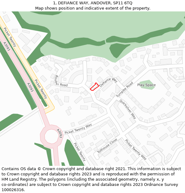 1, DEFIANCE WAY, ANDOVER, SP11 6TQ: Location map and indicative extent of plot