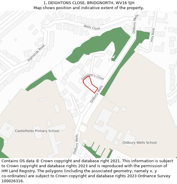 1, DEIGHTONS CLOSE, BRIDGNORTH, WV16 5JH: Location map and indicative extent of plot