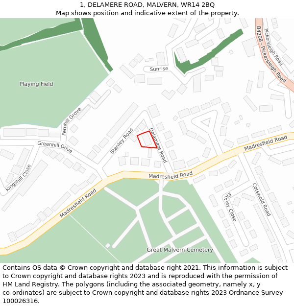 1, DELAMERE ROAD, MALVERN, WR14 2BQ: Location map and indicative extent of plot