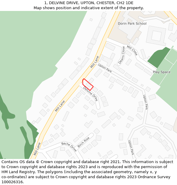 1, DELVINE DRIVE, UPTON, CHESTER, CH2 1DE: Location map and indicative extent of plot