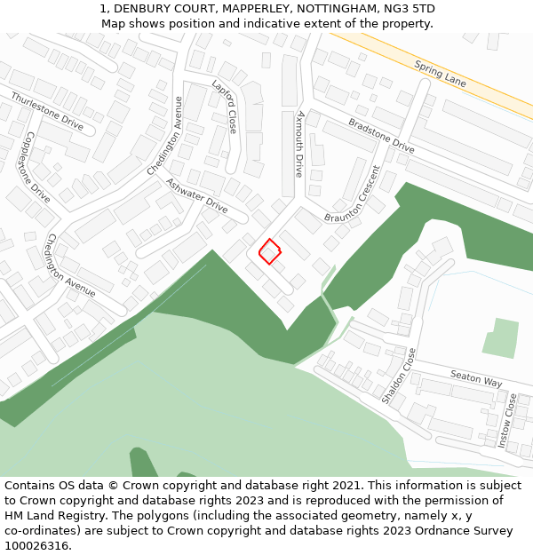 1, DENBURY COURT, MAPPERLEY, NOTTINGHAM, NG3 5TD: Location map and indicative extent of plot