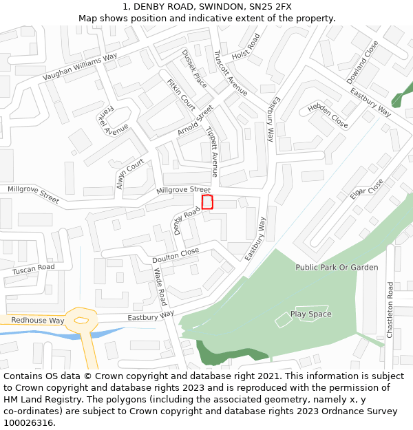 1, DENBY ROAD, SWINDON, SN25 2FX: Location map and indicative extent of plot
