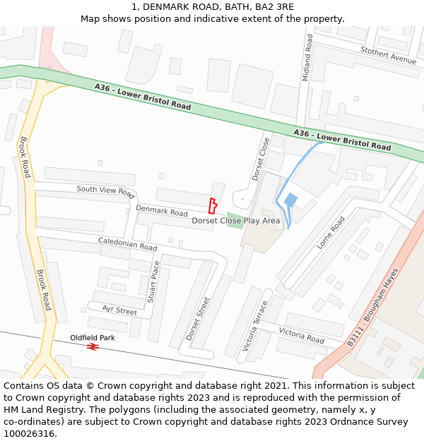 1, DENMARK ROAD, BATH, BA2 3RE: Location map and indicative extent of plot