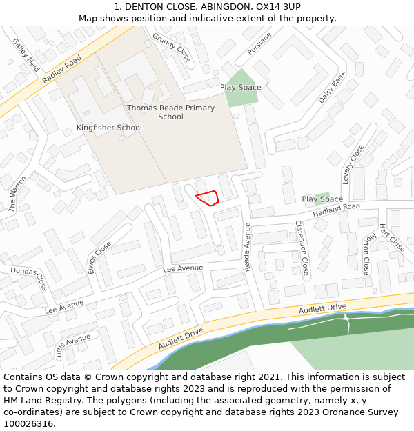1, DENTON CLOSE, ABINGDON, OX14 3UP: Location map and indicative extent of plot