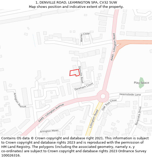 1, DENVILLE ROAD, LEAMINGTON SPA, CV32 5UW: Location map and indicative extent of plot