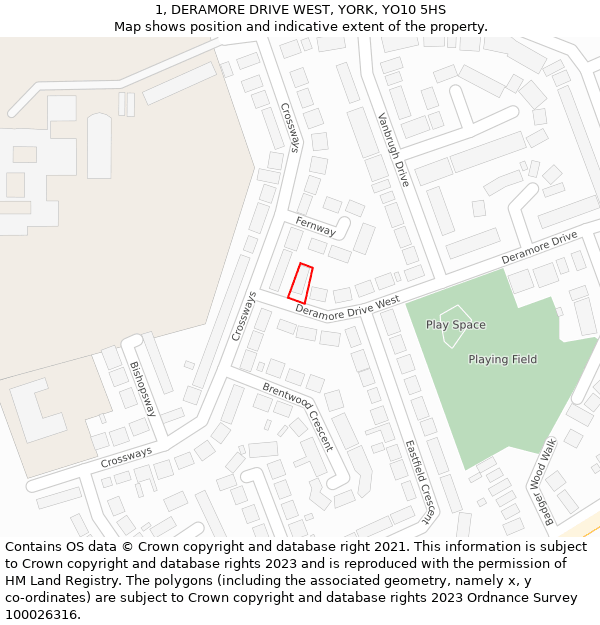 1, DERAMORE DRIVE WEST, YORK, YO10 5HS: Location map and indicative extent of plot