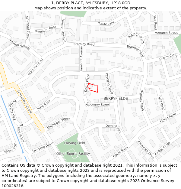 1, DERBY PLACE, AYLESBURY, HP18 0GD: Location map and indicative extent of plot