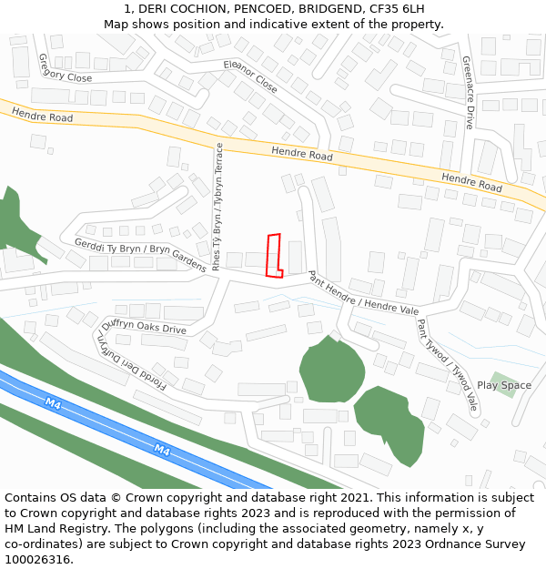 1, DERI COCHION, PENCOED, BRIDGEND, CF35 6LH: Location map and indicative extent of plot