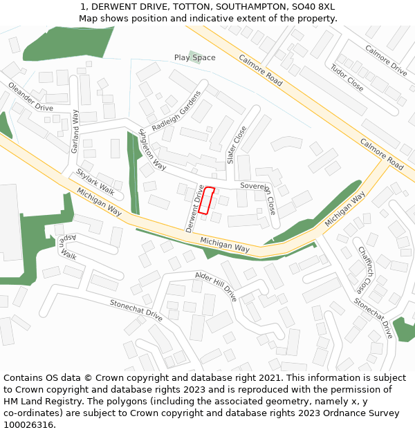 1, DERWENT DRIVE, TOTTON, SOUTHAMPTON, SO40 8XL: Location map and indicative extent of plot