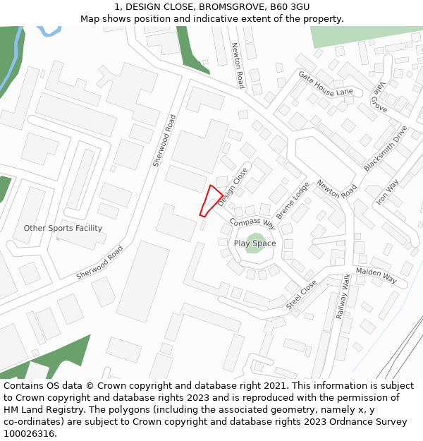 1, DESIGN CLOSE, BROMSGROVE, B60 3GU: Location map and indicative extent of plot