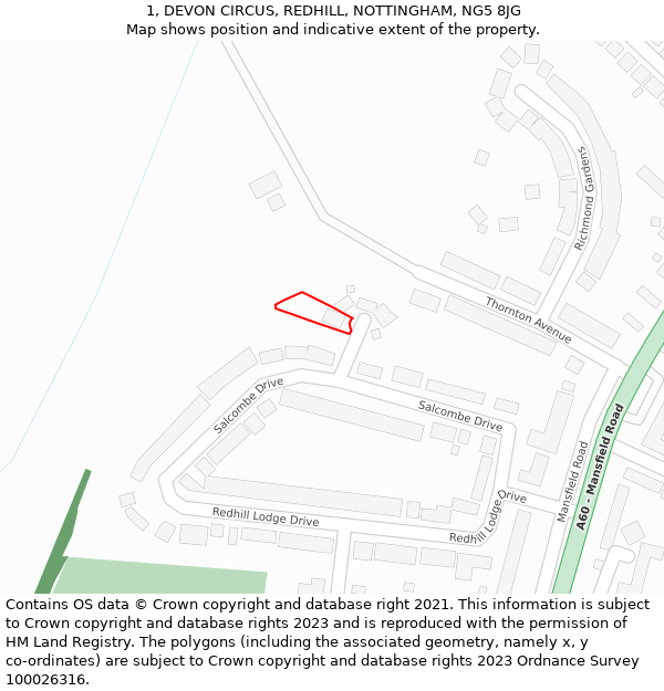 1, DEVON CIRCUS, REDHILL, NOTTINGHAM, NG5 8JG: Location map and indicative extent of plot