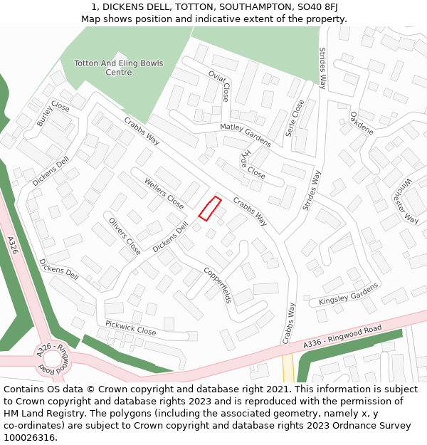 1, DICKENS DELL, TOTTON, SOUTHAMPTON, SO40 8FJ: Location map and indicative extent of plot