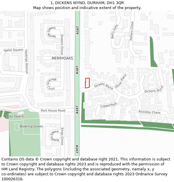 1, DICKENS WYND, DURHAM, DH1 3QR: Location map and indicative extent of plot