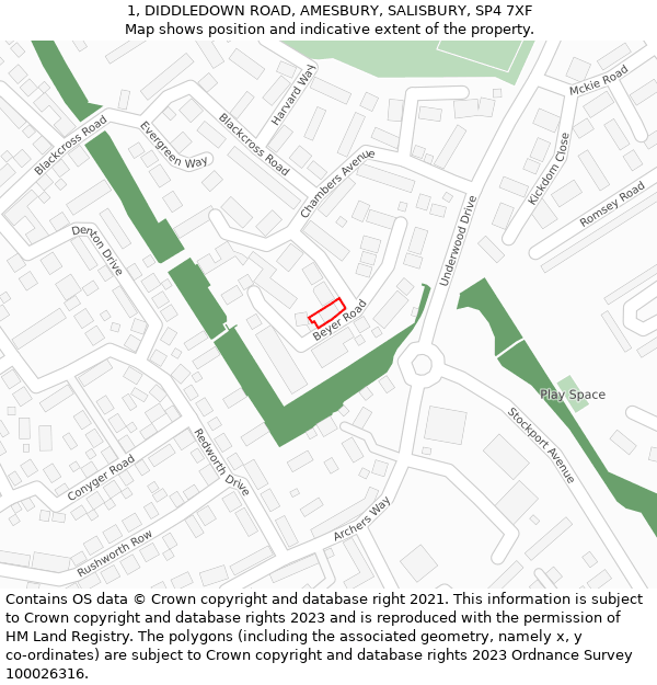 1, DIDDLEDOWN ROAD, AMESBURY, SALISBURY, SP4 7XF: Location map and indicative extent of plot