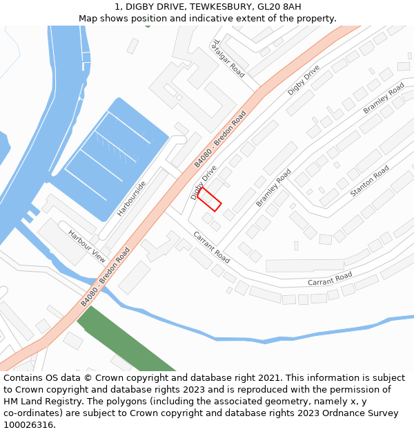 1, DIGBY DRIVE, TEWKESBURY, GL20 8AH: Location map and indicative extent of plot